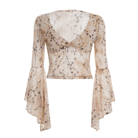 Damen Wickeloberteil mit voluminösen Ärmeln und floralem Print EB