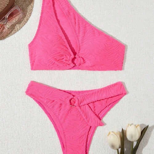 Damen Einseitiger Bikini im modernen Wellenmuster mit asymmetrischem Oberteil EB