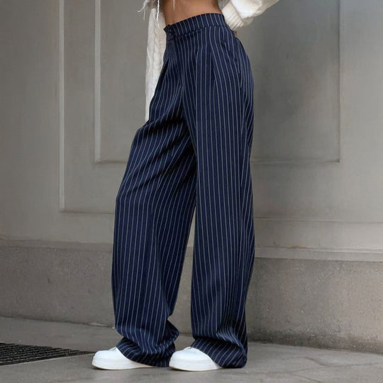 Damen Lässige Hochtaillierte Stoffhose mit eleganten Streifen EB