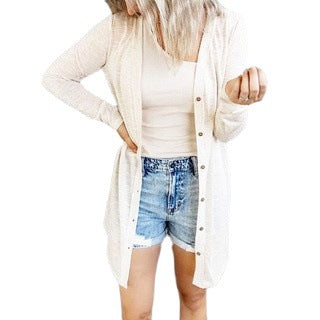 Damen Langarm Cardigan mit modischen Knopfdetails und asymmetrischem Saum EB