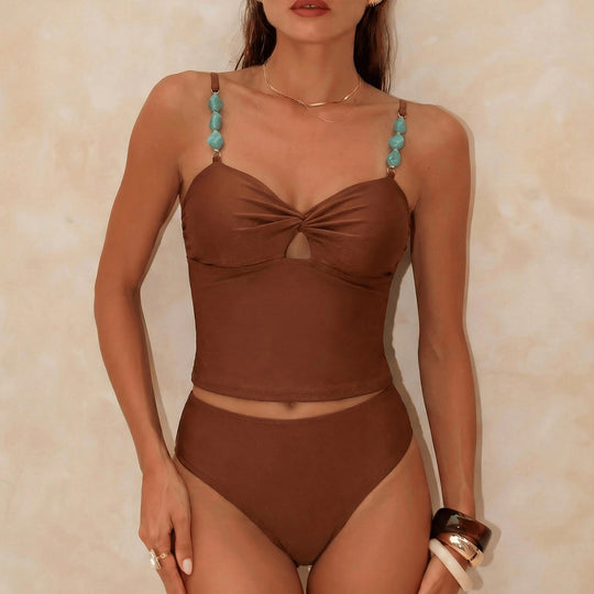 Damen Crop-Top Bikini mit dekorativen Trägerdetails EB