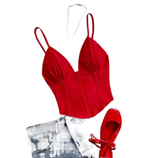 Damen Bustier-Oberteil mit tiefem V-Ausschnitt und dekorativen Raffungselementen EB
