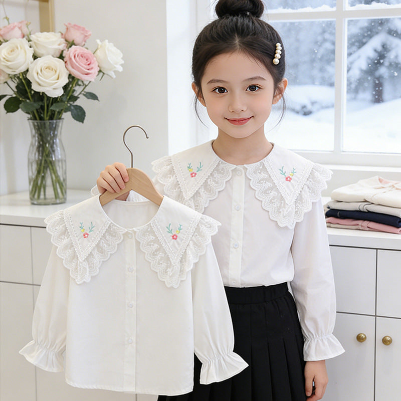 Mädchen Bluse mit voluminösem Spitzenkragen EB