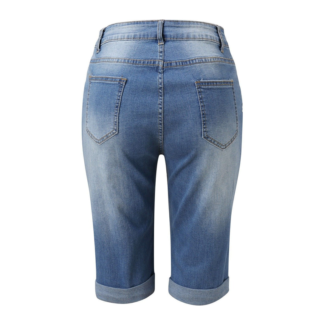 Damen Modische Destroyed Denim-Shorts mit Hohem Bund und Aufgerissenen Details EB
