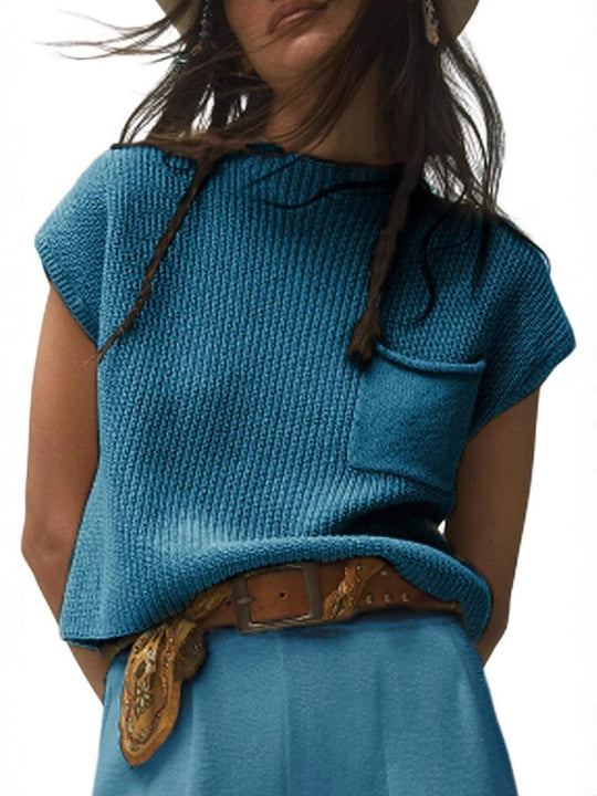 Damen lässiger Strickpullover mit strukturierter Oberfläche und Brusttasche EB