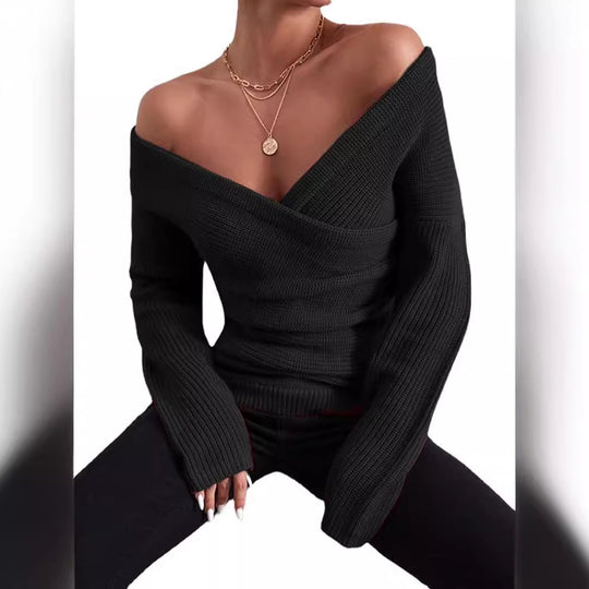 Damen lässiger Wickelpullover EB