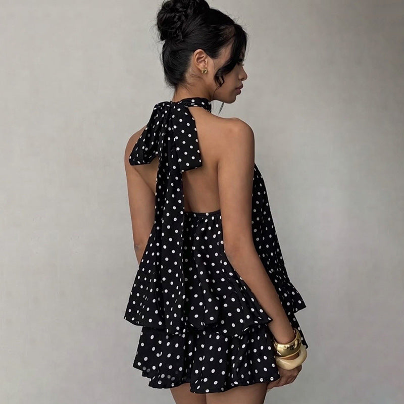 Damen Minikleid mit verspieltem Polka-Dot-Muster und elegantem Neckholder EB