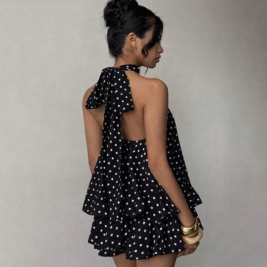 Damen Minikleid mit verspieltem Polka-Dot-Muster und elegantem Neckholder EB