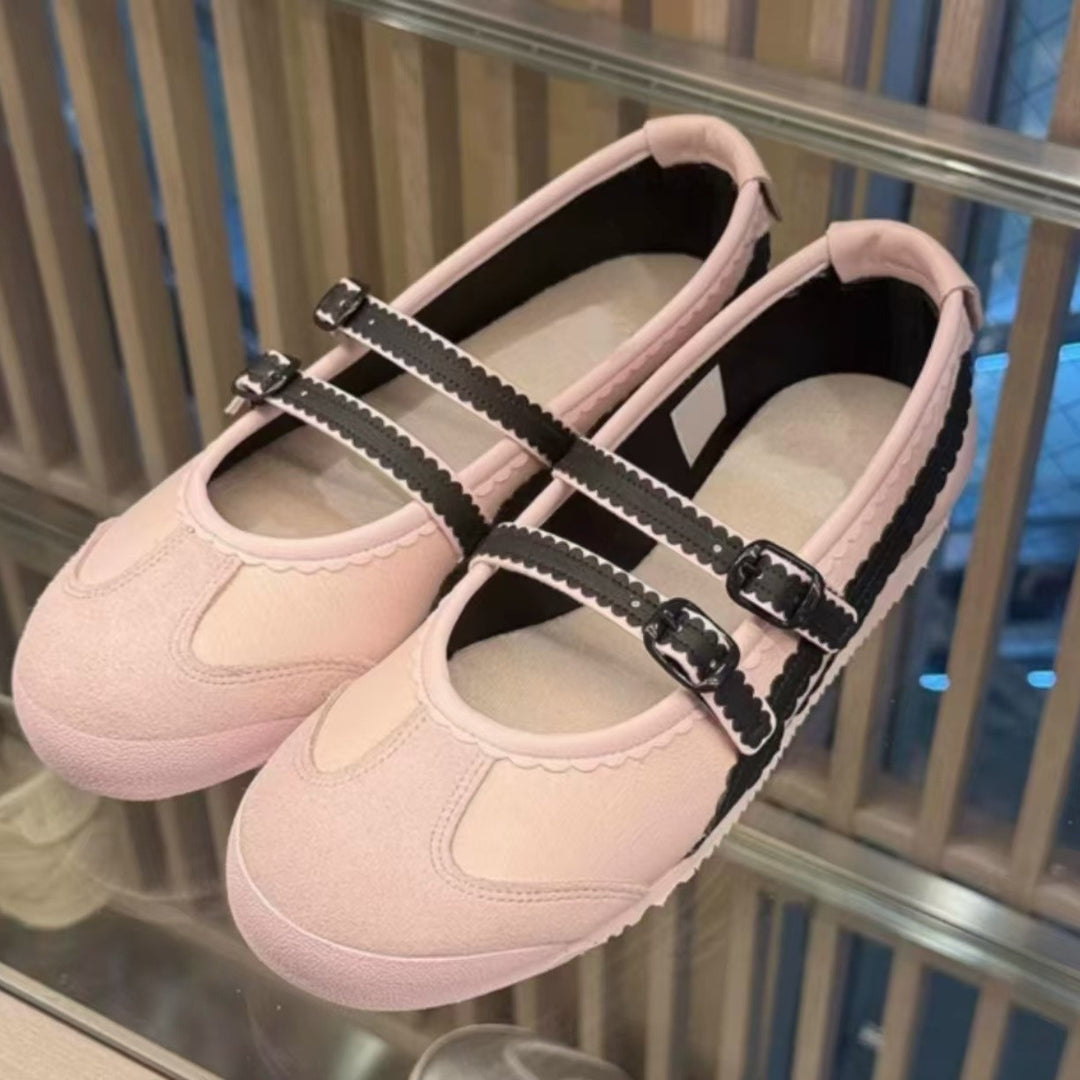 Damen Ballerina-Schuhe mit doppeltem Riemen und verspieltem Design EB