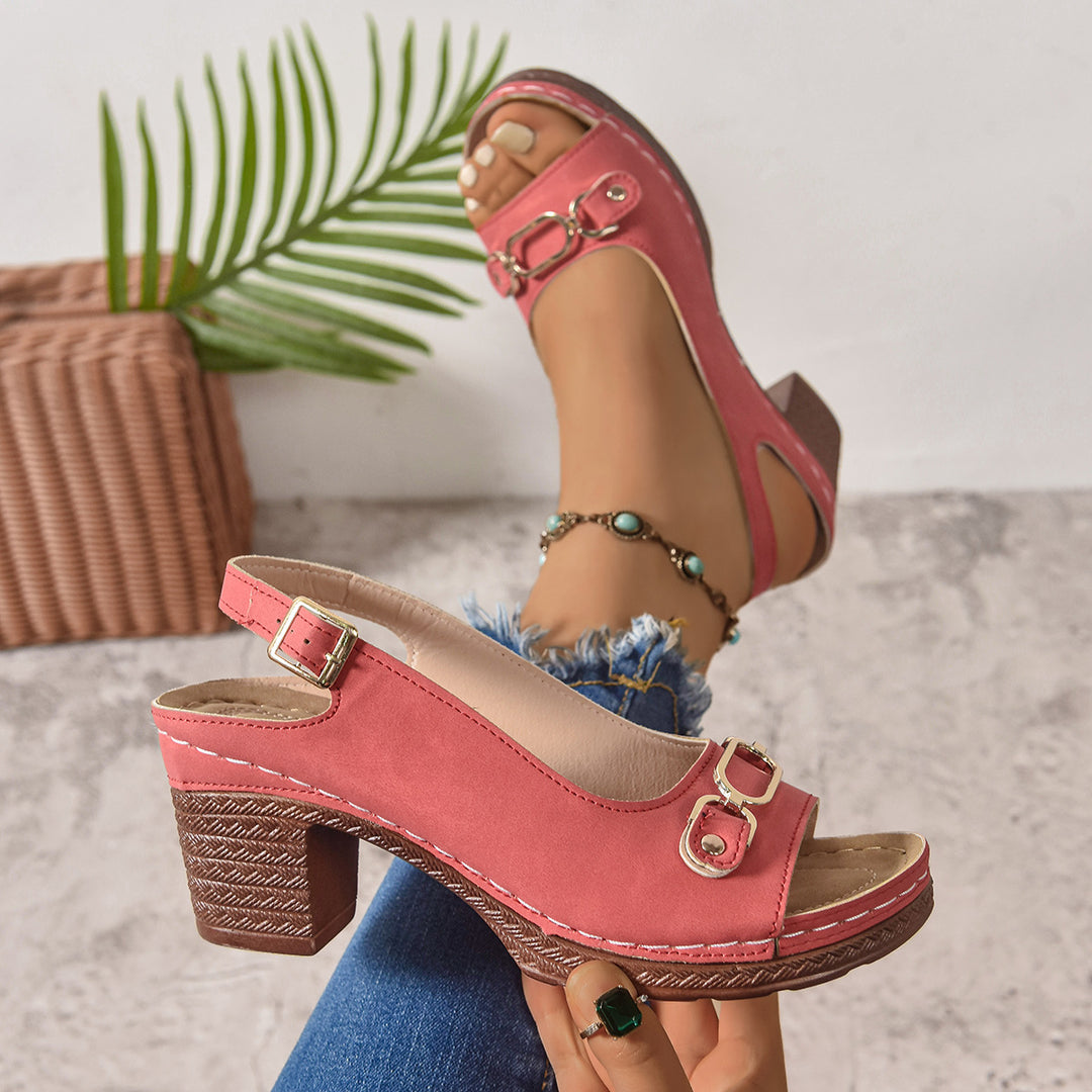 Damen Slingback-Pantoletten mit modischem Schnallen-Detail EB
