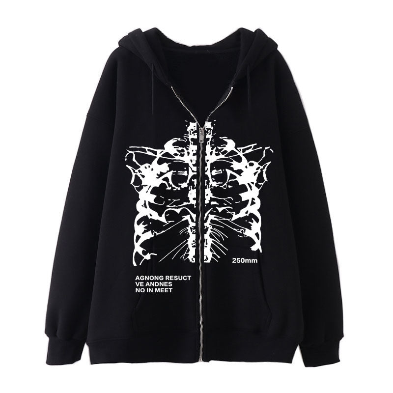 Damen nan Kapuzenjacke mit durchgehendem Reißverschluss und Rippenherz-Print EB