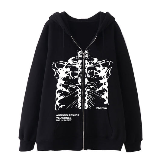 Damen nan Kapuzenjacke mit durchgehendem Reißverschluss und Rippenherz-Print EB