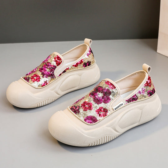 Damen modische Slip-On Sneakers mit glitzerndem Obermaterial und bequemer Sohle EB