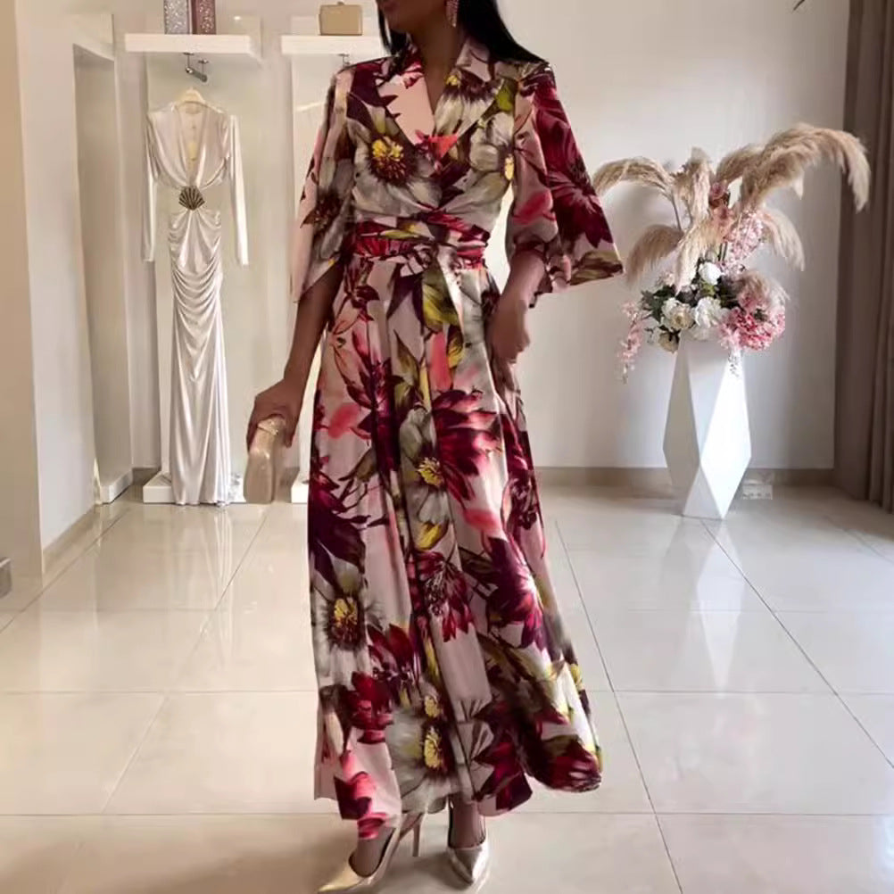 Damen Maxikleid mit eleganter Blütenoptik und großzügigen Ärmeln Heidi-Mode