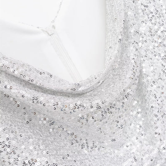 Damen kurzärmeliges Abendkleid mit schimmerndem Paillettenbesatz EB