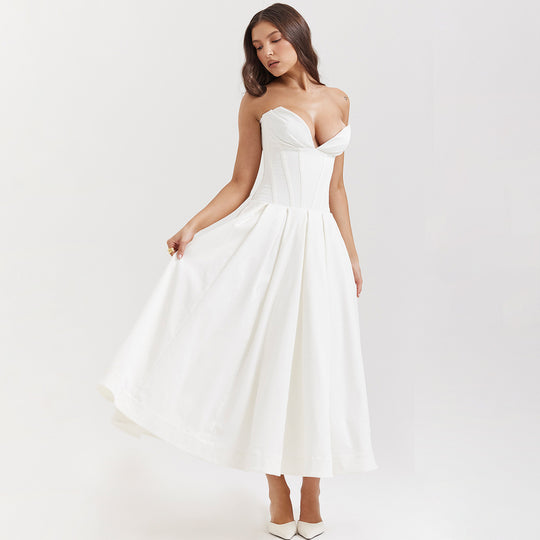 Damen Hochwertiges Abendkleid mit tailliertem Oberteil und voluminösem Rock EB