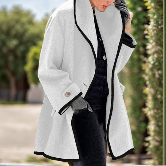 Damen nan oversize Bouclé Wollmix Mantel mit kontrastpaspeln und umgeschlagenem Kragen EB