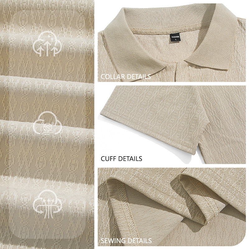 Herren nan elegantes Kurzarm-Polo aus strukturierter Micro-Jacquard-Baumwollmischung mit formstabilem Hemdkragen EB