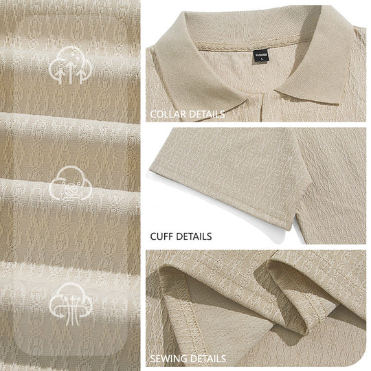 Herren nan elegantes Kurzarm-Polo aus strukturierter Micro-Jacquard-Baumwollmischung mit formstabilem Hemdkragen EB