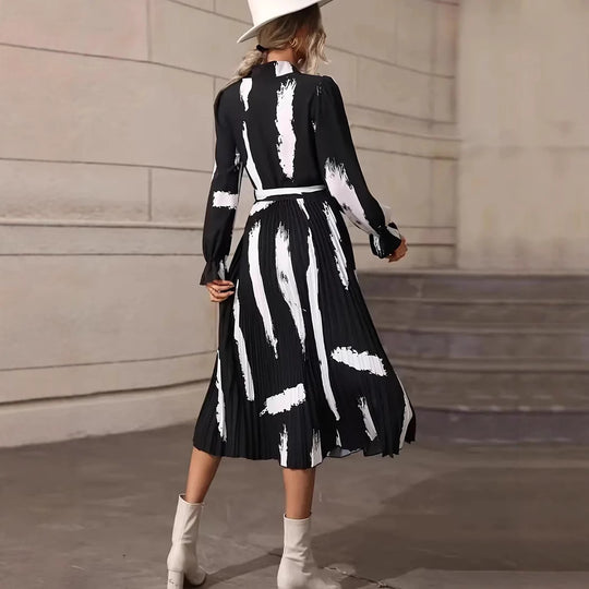 Damen langärmliges Hemdblusenkleid mit plissierten Details EB