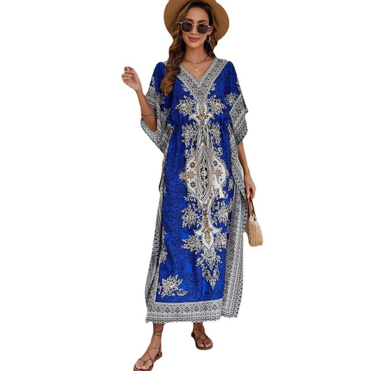Damen luftiges Sommerkleid im Boho-Stil mit einzigartigem Musterdruck EB