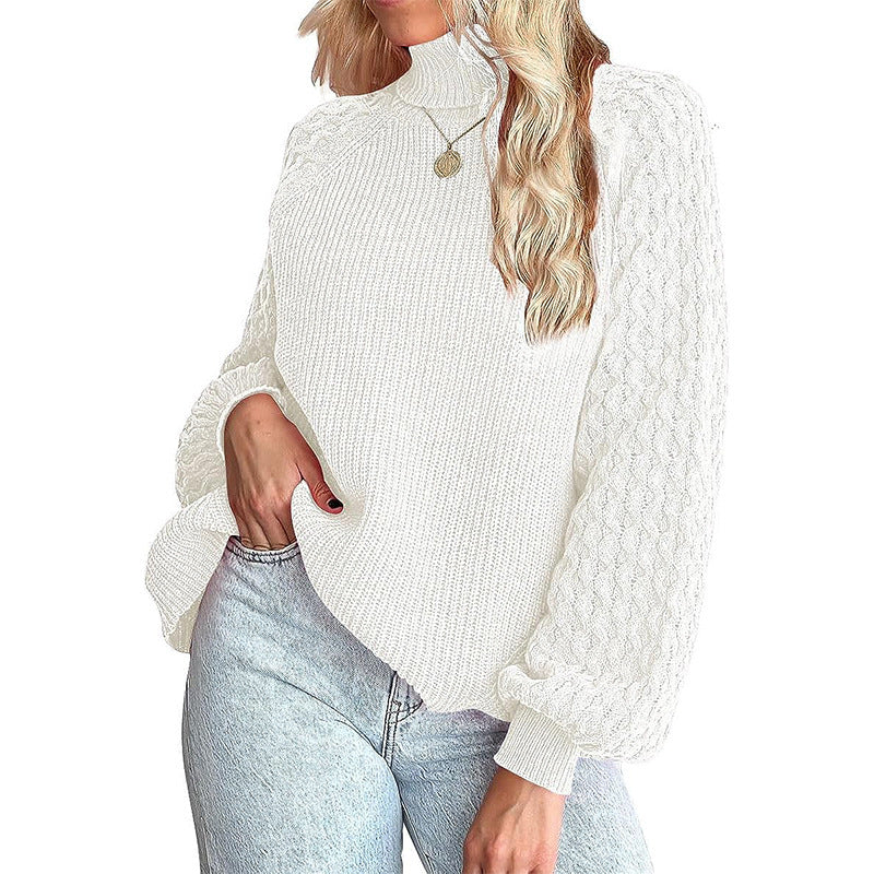 Damen Strickpullover mit rollkragen und strukturierten Ärmeln EB
