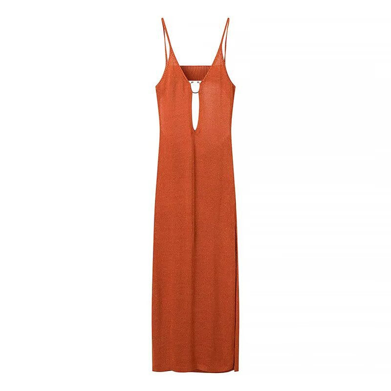 Damen Maxikleid mit hochwertigem, elastischem Stoff und tiefem V-Ausschnitt EB