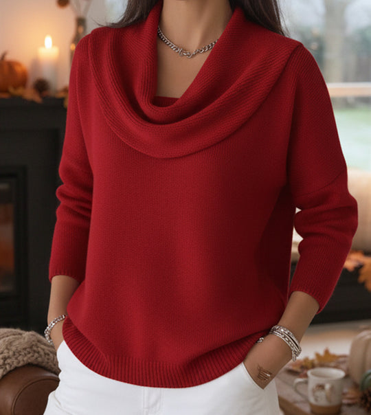 Damen Lässiger Schalkragen-Feinstrickpullover mit überschnittener Schulter und geripptem Saum EB