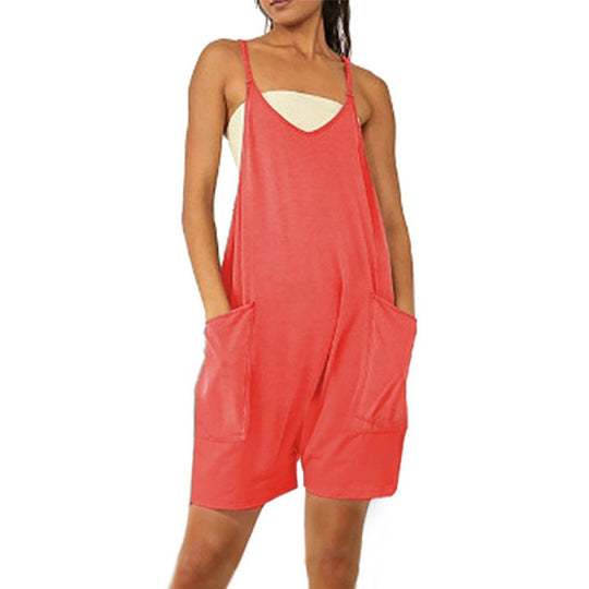 Damen Lässiger Jumpsuit mit tiefem Ausschnitt und praktischen Taschen EB