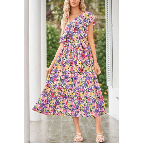 Damen Maxikleid mit asymmetrischem Schnitt und floralem Volantdesign EB