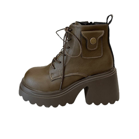 Damen Chunky Stiefel mit hohem Absatz und seitlichem Reißverschluss EB