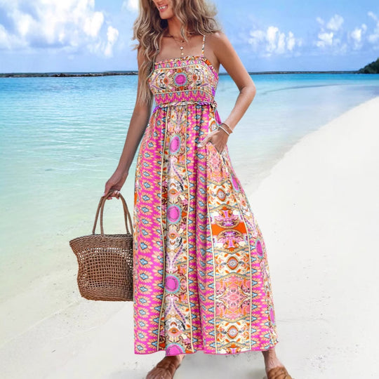 Damen Maxikleid im modernen Bohème-Stil mit dekorativem Muster EB