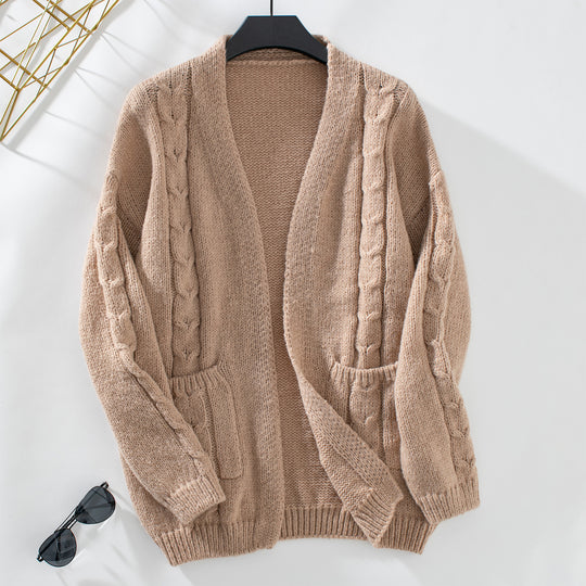 Damen Strickjacke mit Zopfmuster und Taschen EB