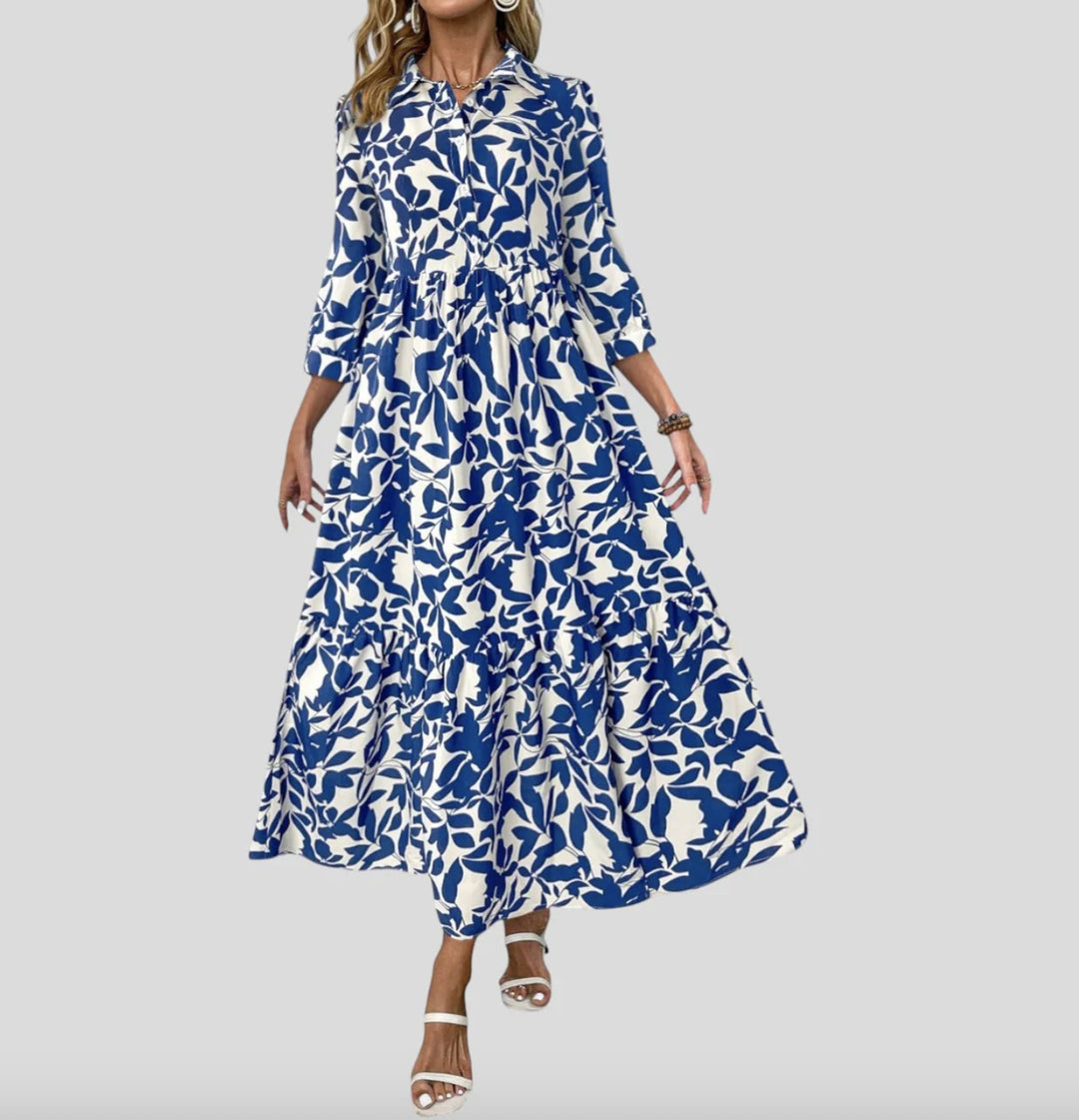 Damen Langarm Maxikleid mit modernen Streifenmuster und Taschen EB