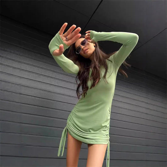 Damen Figurbetontes langärmliges Minikleid mit seitlicher Raffung EB