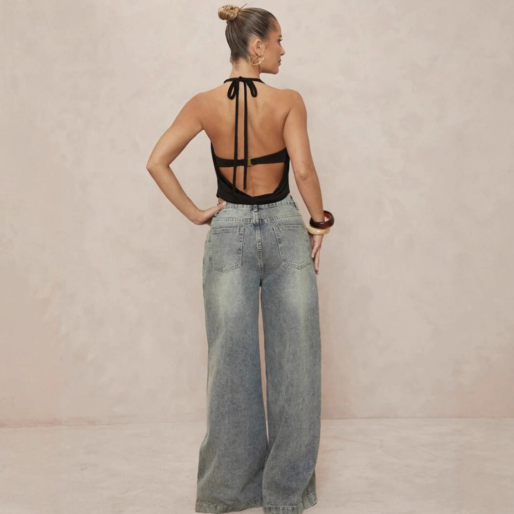 Damen Haltertop mit tiefem V-Ausschnitt und eleganter Drapierung EB