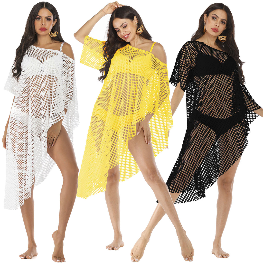 Damen lässiger Netz-Strandüberwurf mit asymmetrischem Schnitt EB