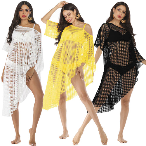 Damen lässiger Netz-Strandüberwurf mit asymmetrischem Schnitt EB