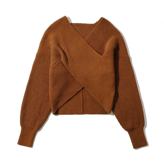 Damen Gemütlicher Strickpullover mit modernem Wickeldesign EB