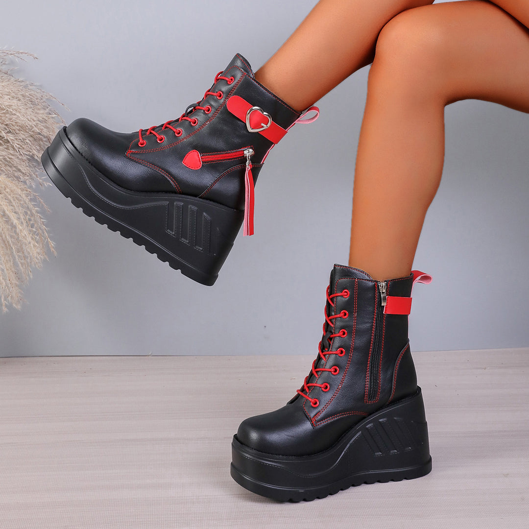 Damen Wedge-Stiefeletten mit hohem Plateau und modischen Details EB