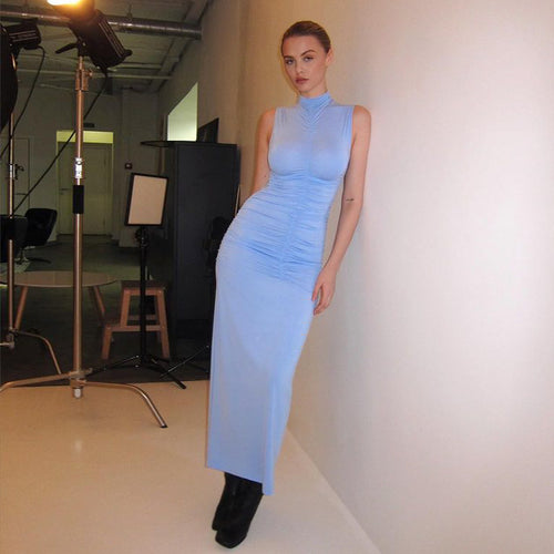 Damen Midikleid mit raffiniertem Rüschendesign und hohem Kragen EB