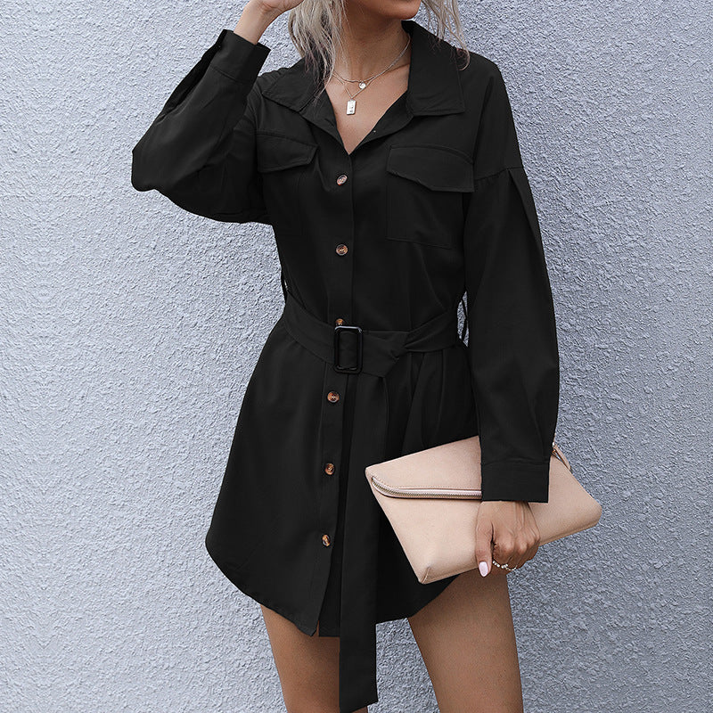 Damen Hemdblusenkleid mit Taillengürtel und praktischen Brusttaschen EB