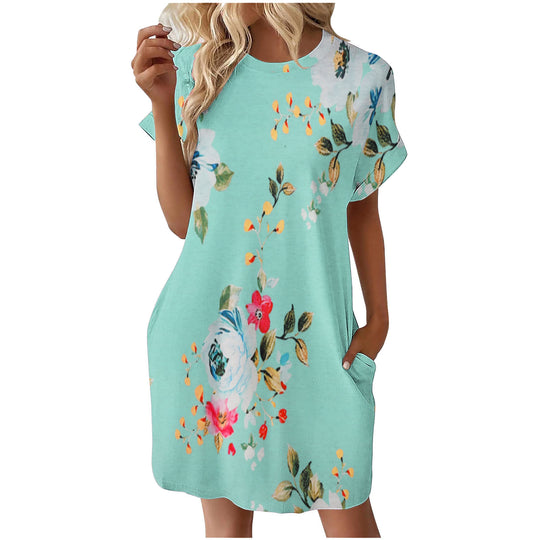 Damen lässiges Sommerkleid mit Blumenmuster und praktischen Taschen EB