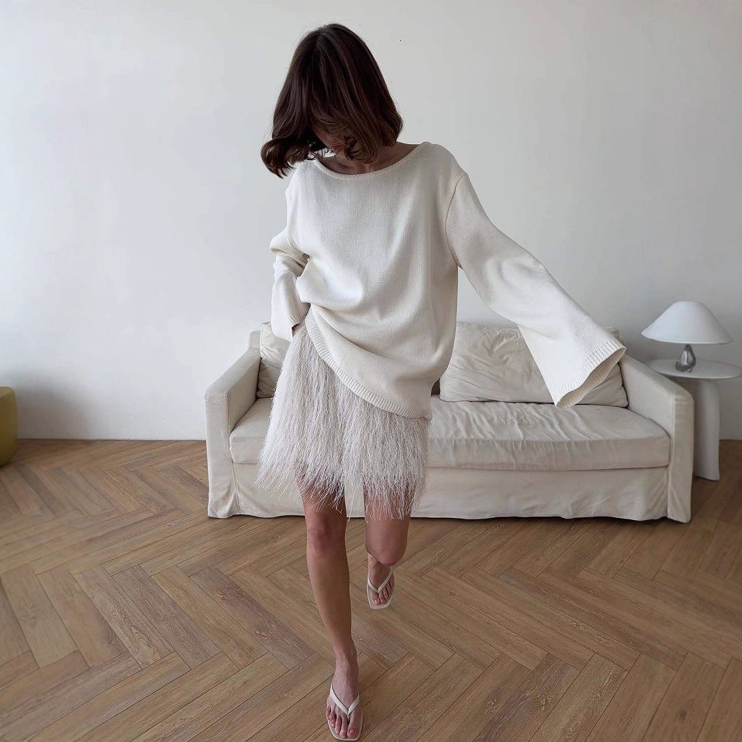 Damen Oversized-Strickpullover mit weitem Arm und raffiniertem Saum EB