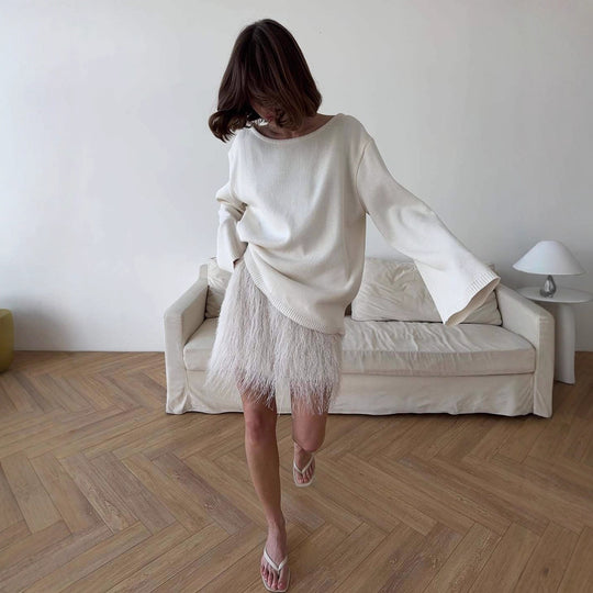 Damen Oversized-Strickpullover mit weitem Arm und raffiniertem Saum EB