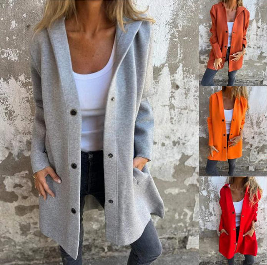 Damen nan Kapuzenmantel mit Druckknopfleiste und geradem Oversize-Schnitt EB