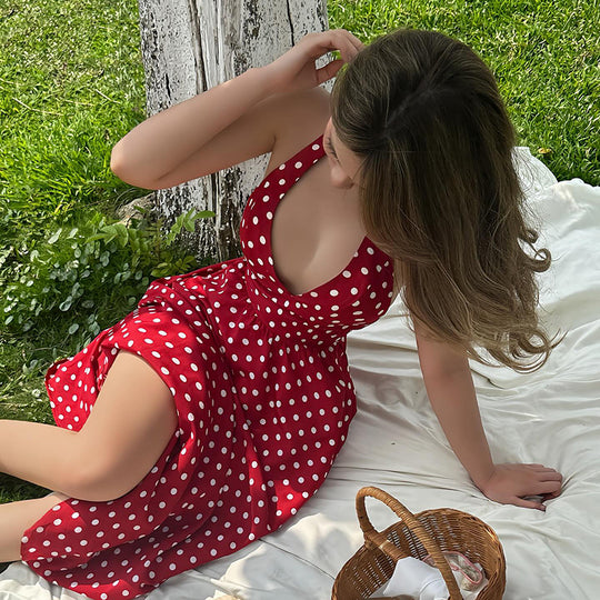 Damen Maxikleid mit Halterneck und punktemuster EB