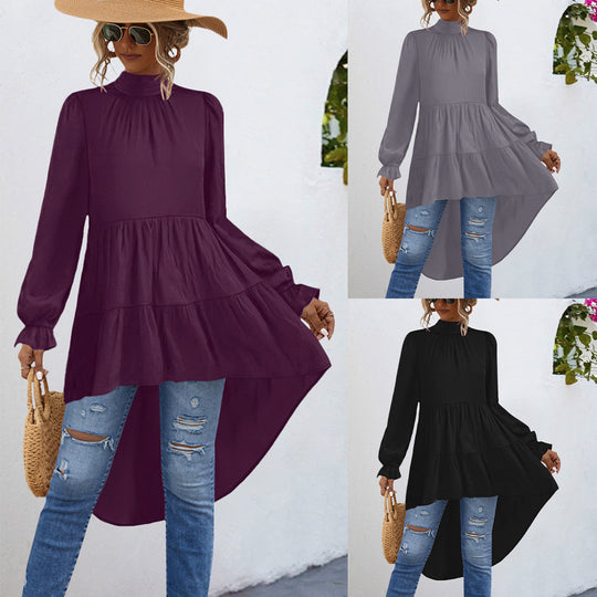 Damen Tunika mit gerafftem Design und asymmetrischem Saum EB