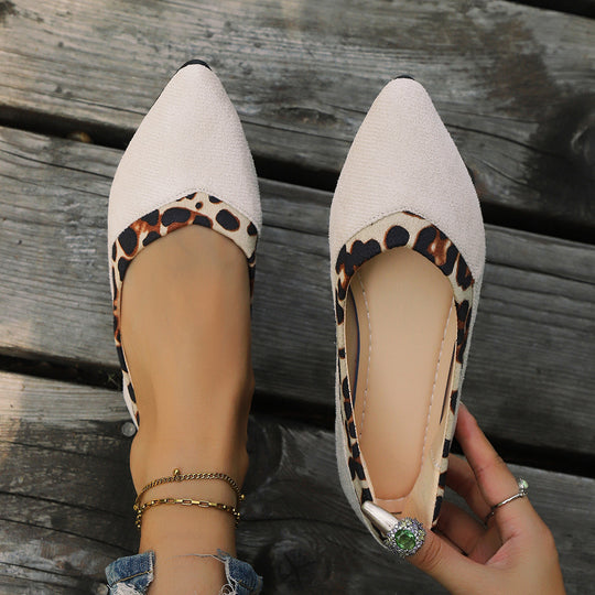 Damen elegante spitze Ballerinas mit Leopardenmuster EB