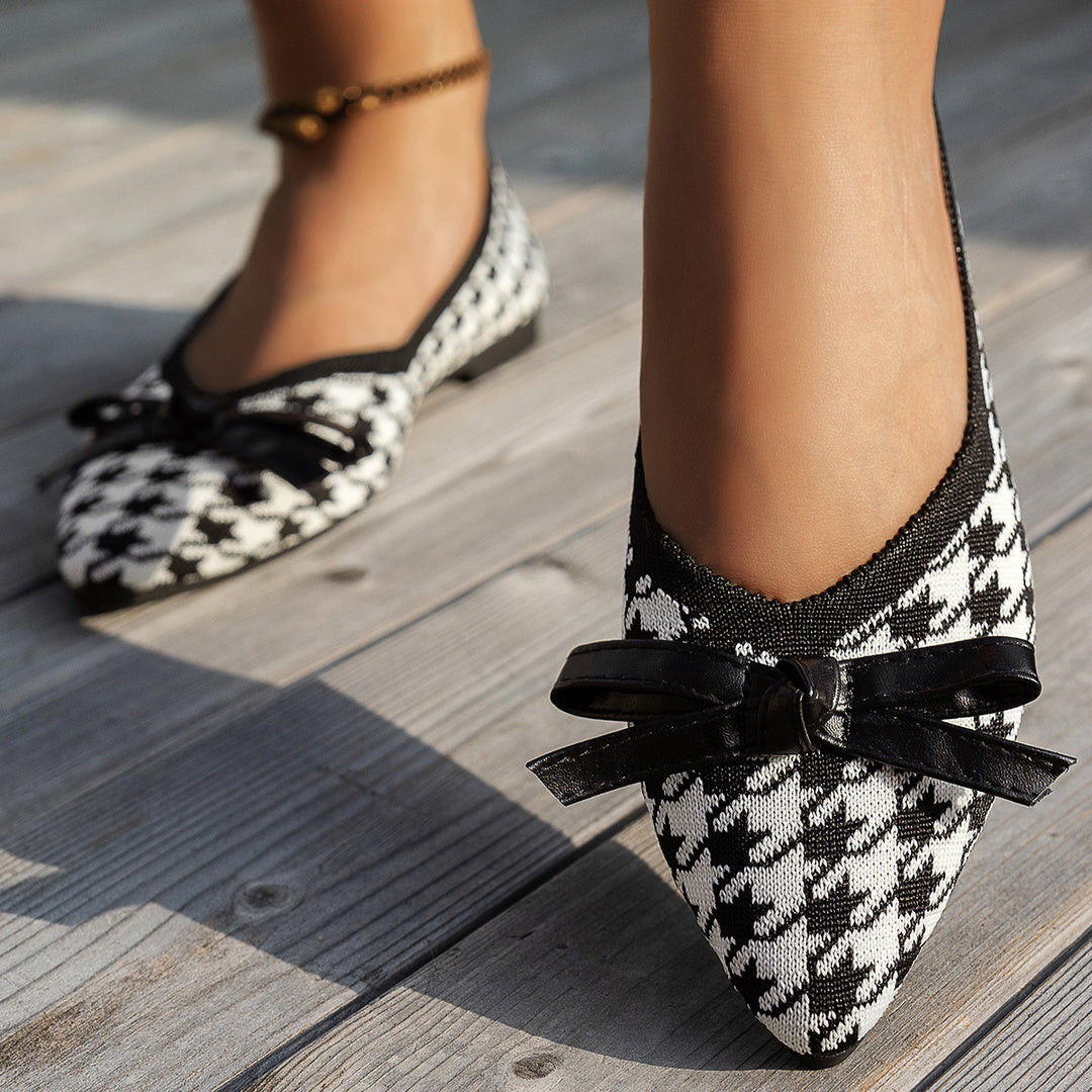 Damen spitze Ballerinas mit modischem Punkte-Muster und eleganten Schleifen EB